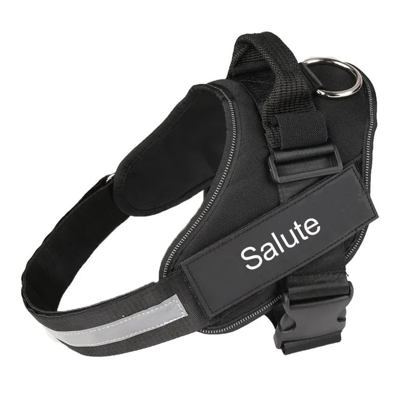 Reflective adjustable no-pull dog harness vest with sturdy handle shown on dog