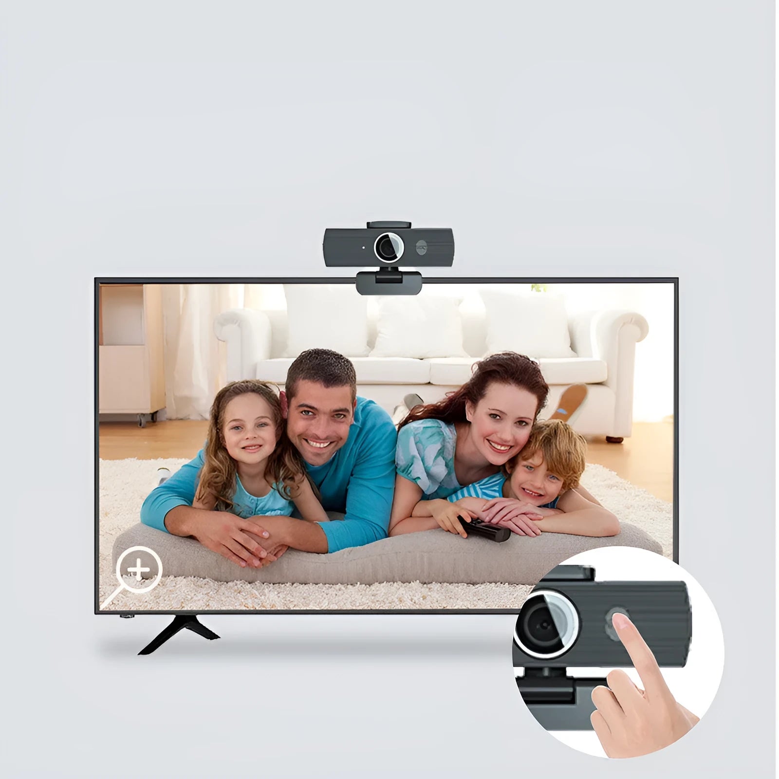 Black USB web camera with magnetic privacy cover for video conferences