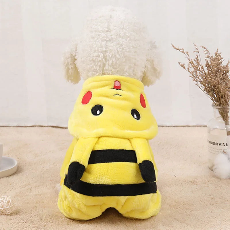 Fleece cat coat with hoodie design in cartoon cosplay style for small to medium pets