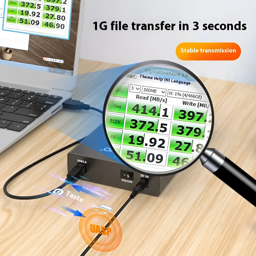 3.5 inch SATA to USB hard disk enclosure with power supply and data cable