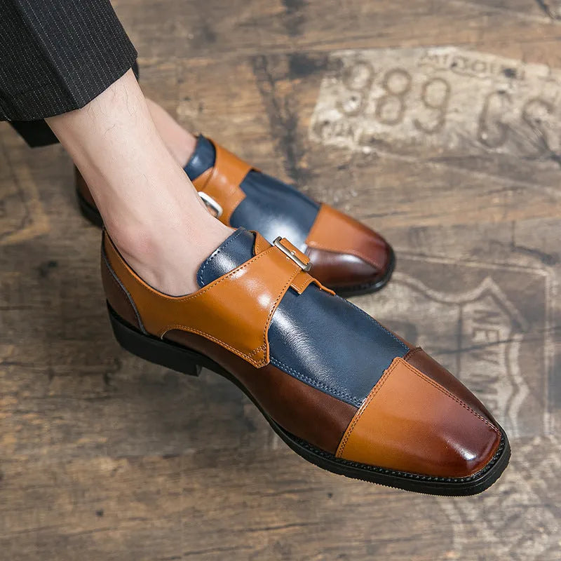 Men's British retro buckle casual shoes in black and brown blue colours with tall crown upper
