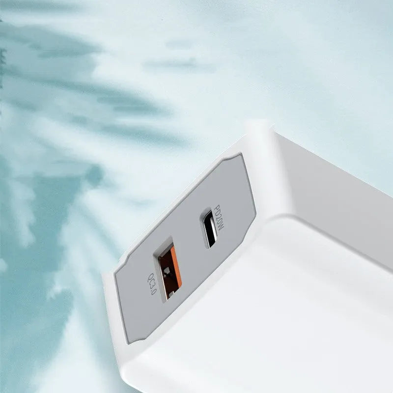 White European standard fast charger set with USB cable in compact size