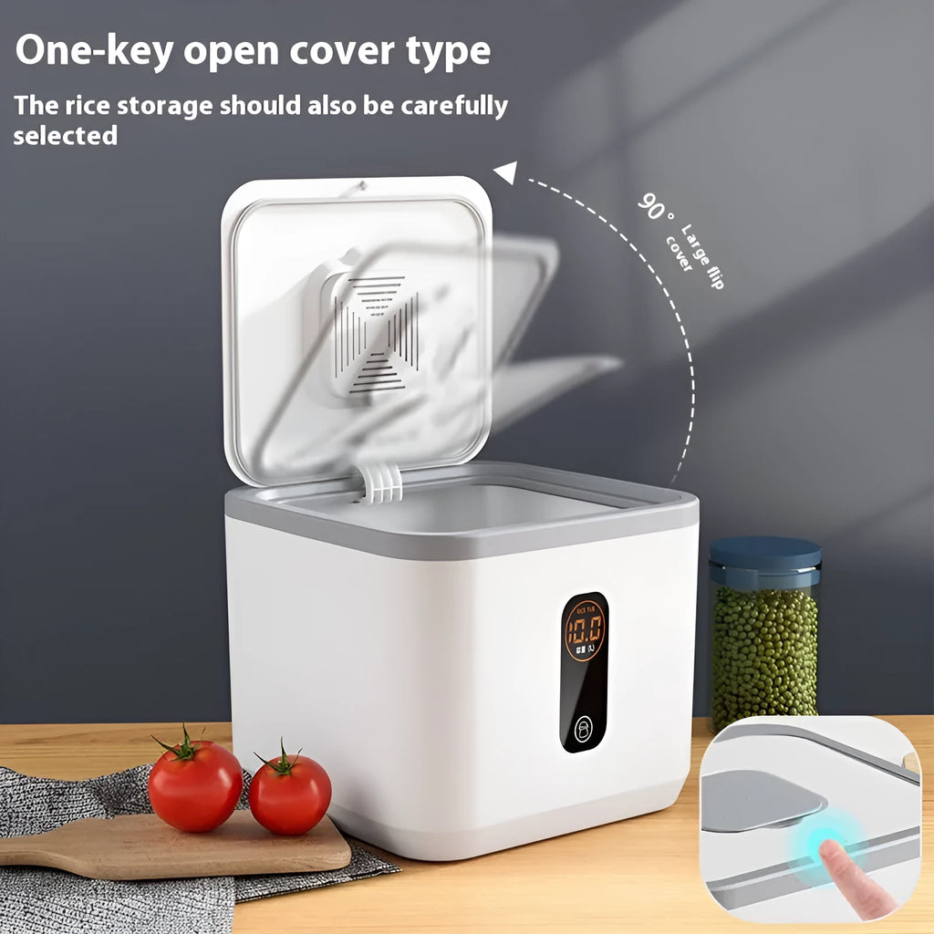 Grey plastic rice storage jar with sealed lid for moisture-proof and insect-proof food protection