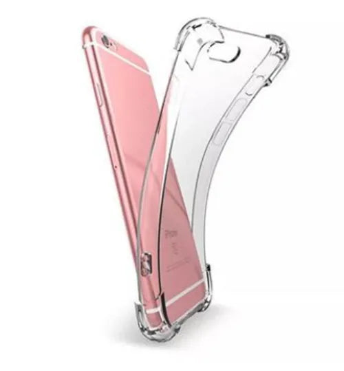 Transparent TPU back cover case for iPhone, showing clear design on a phone.