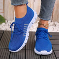 Women's casual breathable knit sports flat shoes with mesh upper and round toe in beige colour