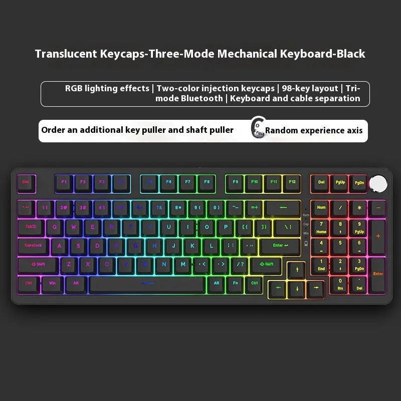 98 key wireless Bluetooth mechanical keyboard with display screen and metal knob