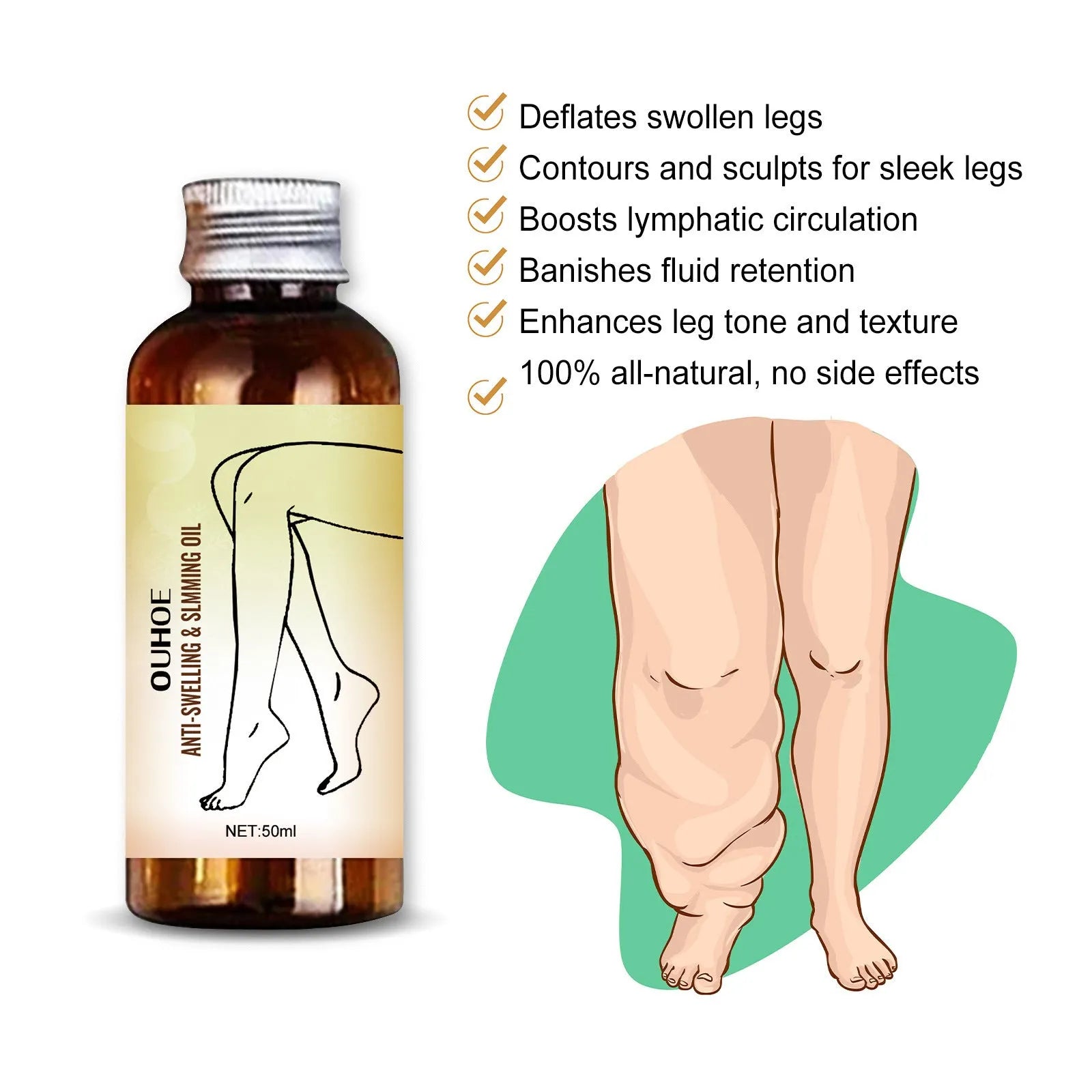 50ml bottle of moisturising body oil with natural plant extracts for skin care and massage