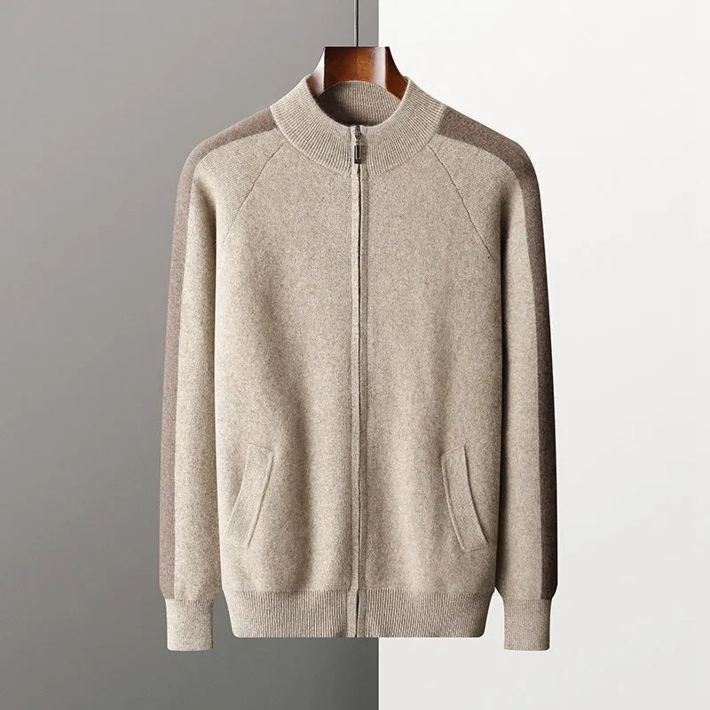 Men's cashmere wool blend casual sports suit with half turtleneck cardigan and trousers