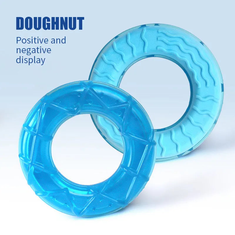 Summer ice cold dog popsicle cooling pet toy set with water-filled stick, pacifier, popsicle, and ring shapes