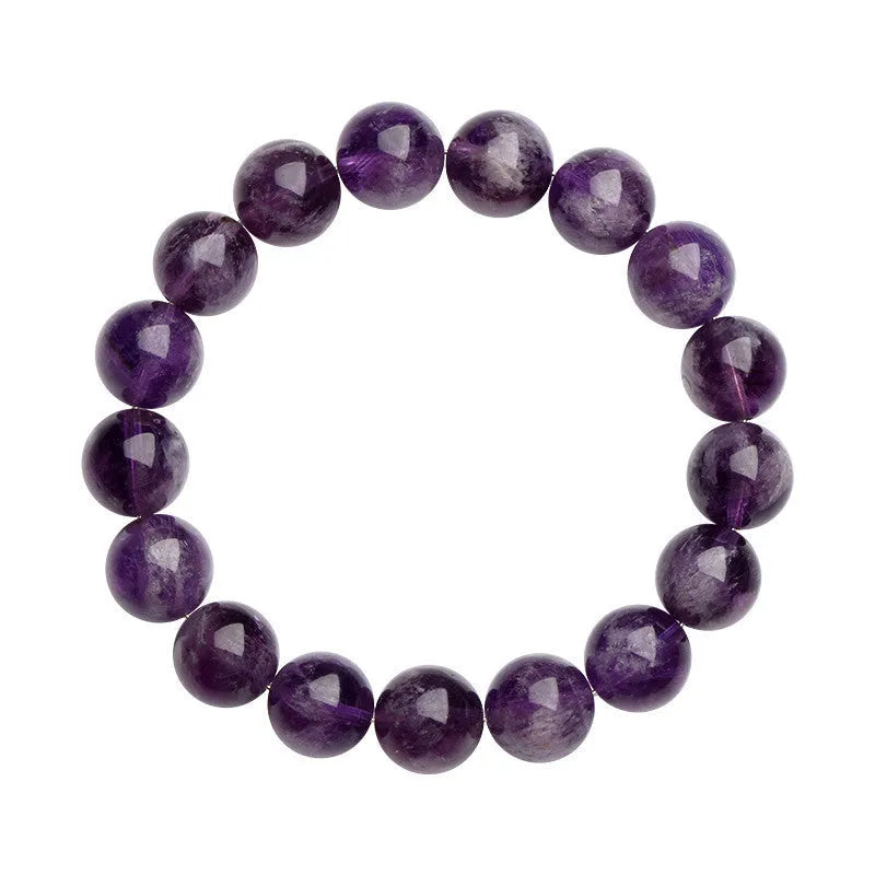 Natural Feather Amethyst bracelet with scattered beads in Snow Mountain purple colour on white background