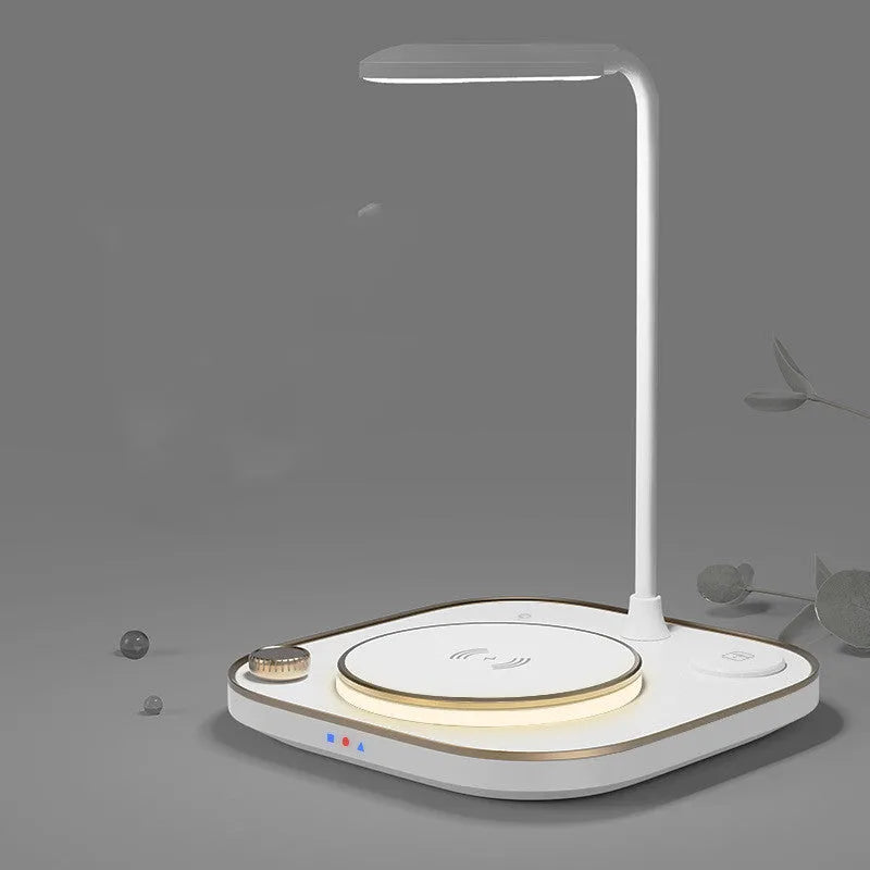 Three-in-one wireless magnetic charging desk lamp station in black, green, or white with 15W fast charging