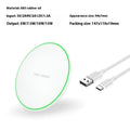 Ultra-thin round wireless charger in white with Type-C cable, 15W fast charging pad for desktop