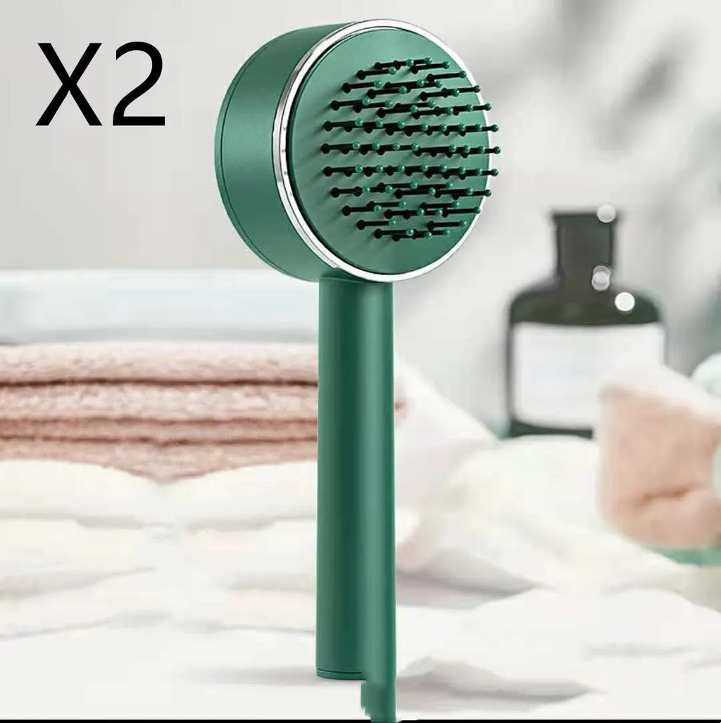 Plastic air cushion hairbrush with long handle in green, white, and pink, 10-15cm