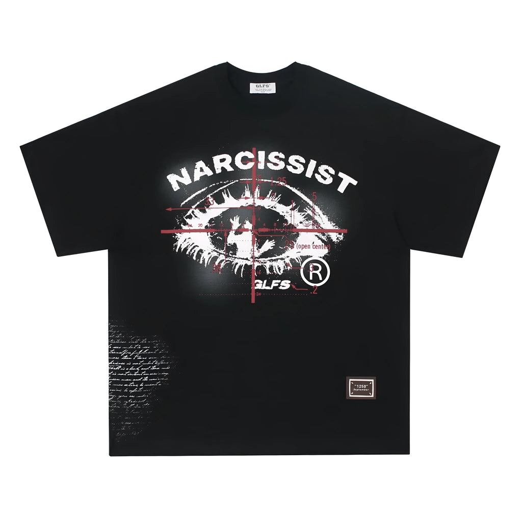 American Retro Hip Hop Gothic cotton T-shirt in black and white colours with letter pattern