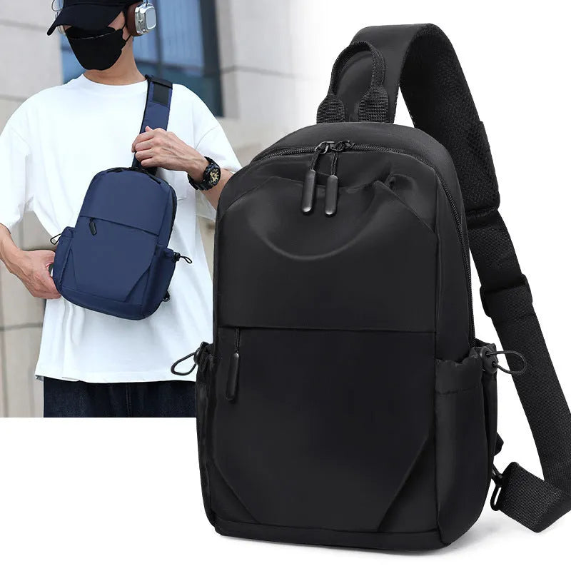 Men's lightweight large capacity chest bag in gray with waterproof agent-treated exterior and polyester lining