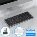 Ultra-thin wireless keyboard and mouse set in silver colour with USB receiver and protective cover.