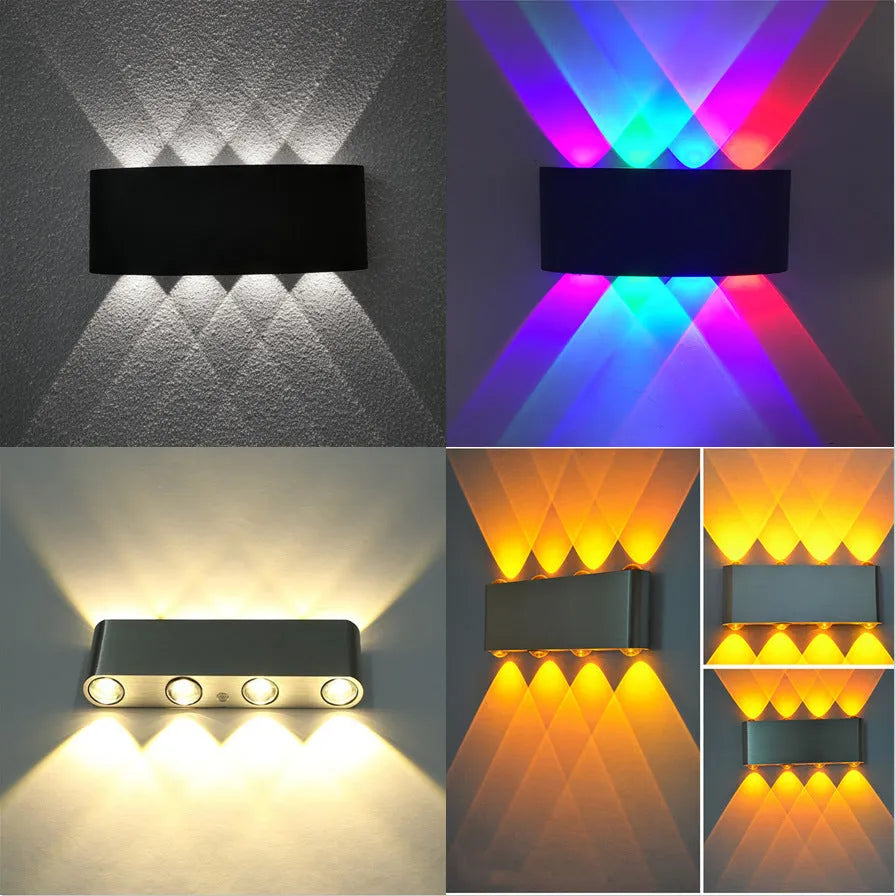 8W LED modern aluminium wall lamp in black finish, 180x60x30mm, for corridor or TV background lighting
