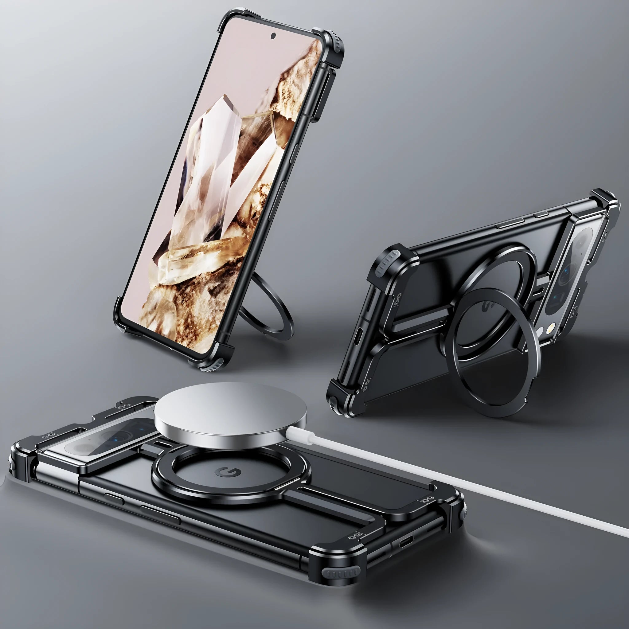 Aluminium alloy phone case with rotatable bracket for Google Pixel9pro Fold, black upgraded version