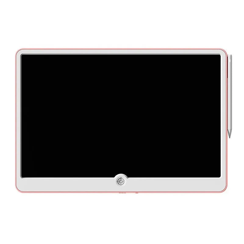 19-inch blue and white rechargeable LCD children's drawing board with stylus on a table