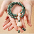 Bodhi seed and green sandalwood unisex bracelet with double ring safety buckle