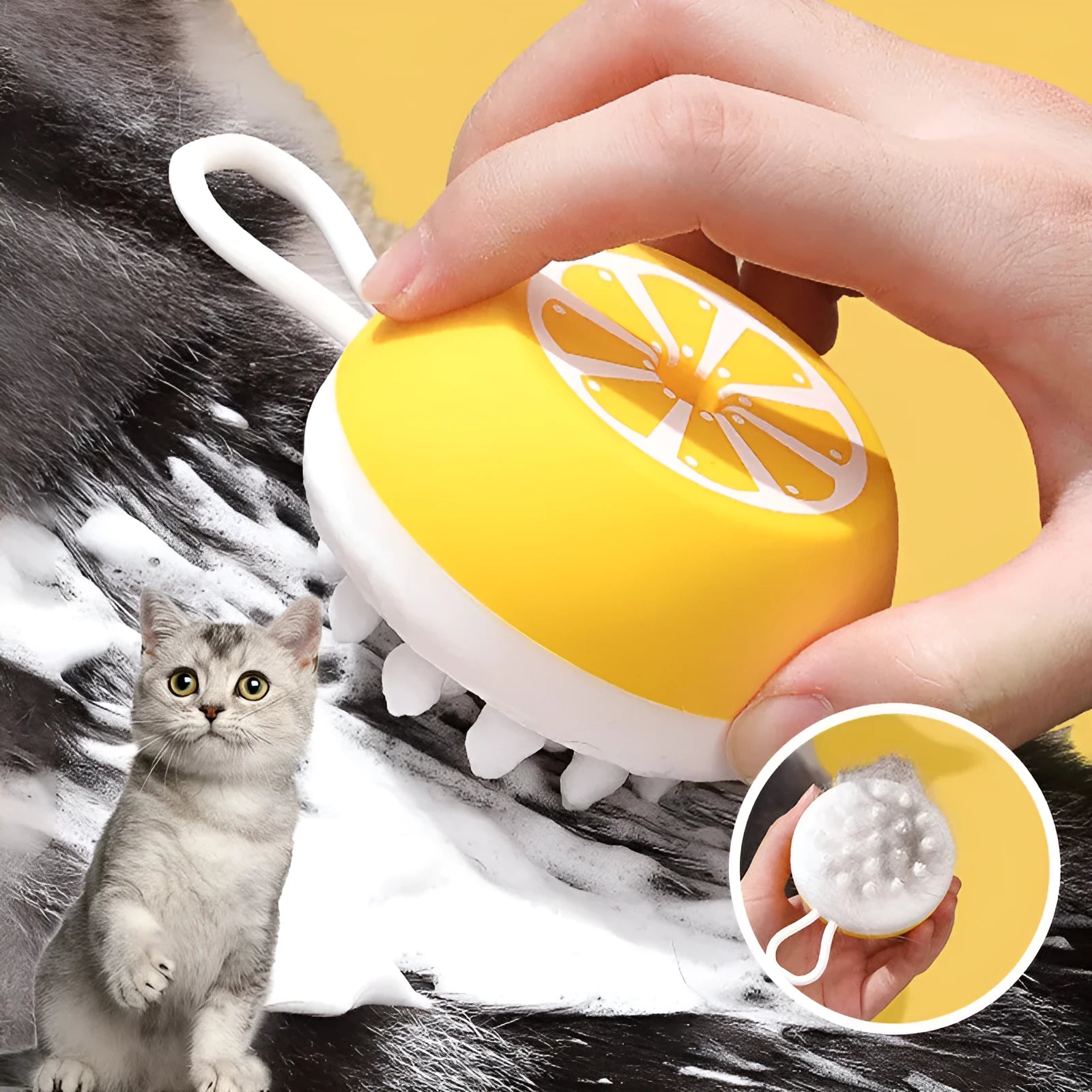 Yellow silicone pet bath brush and massage comb tool for dog and cat grooming