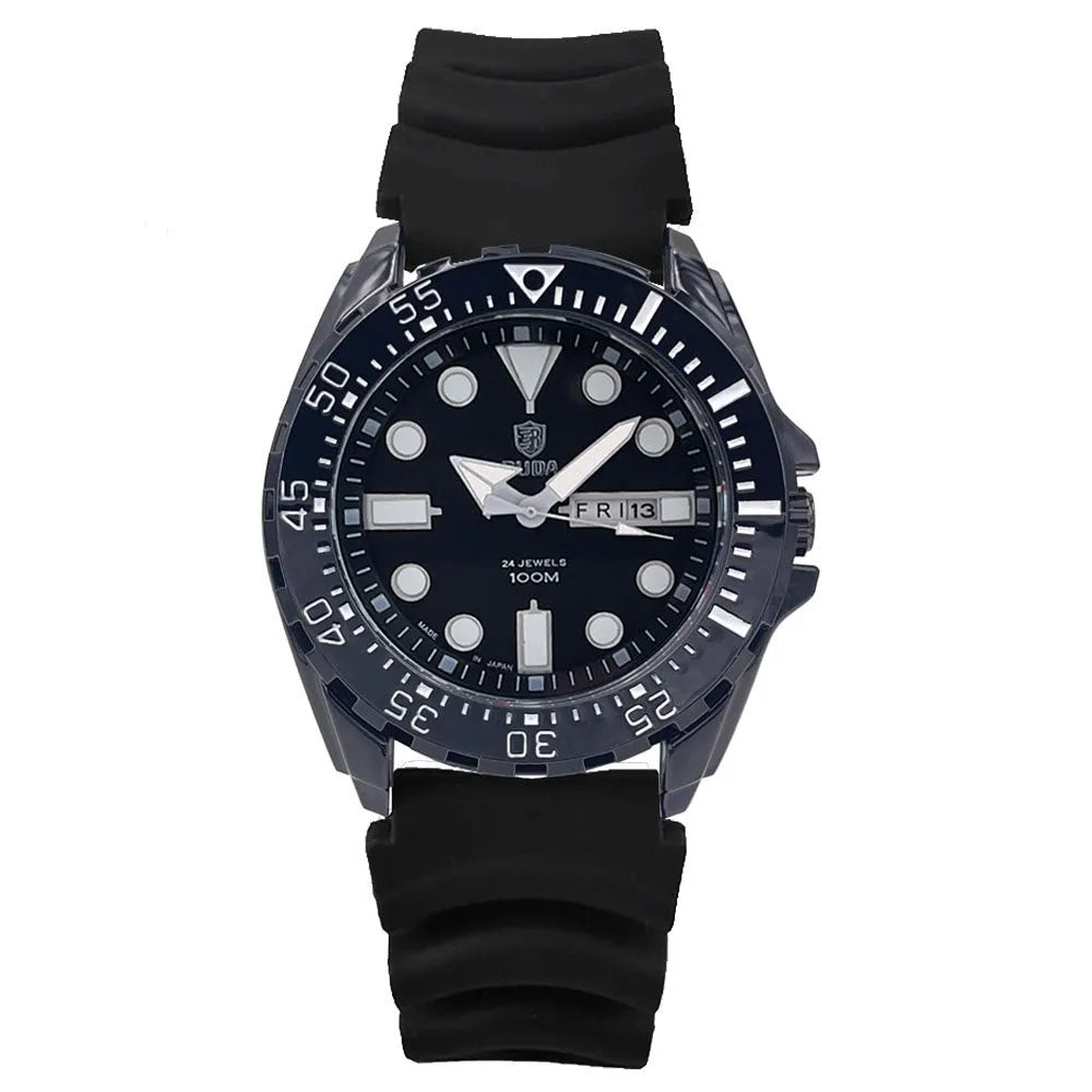 Waterproof luminous quartz men's watch with blue dial and steel strap