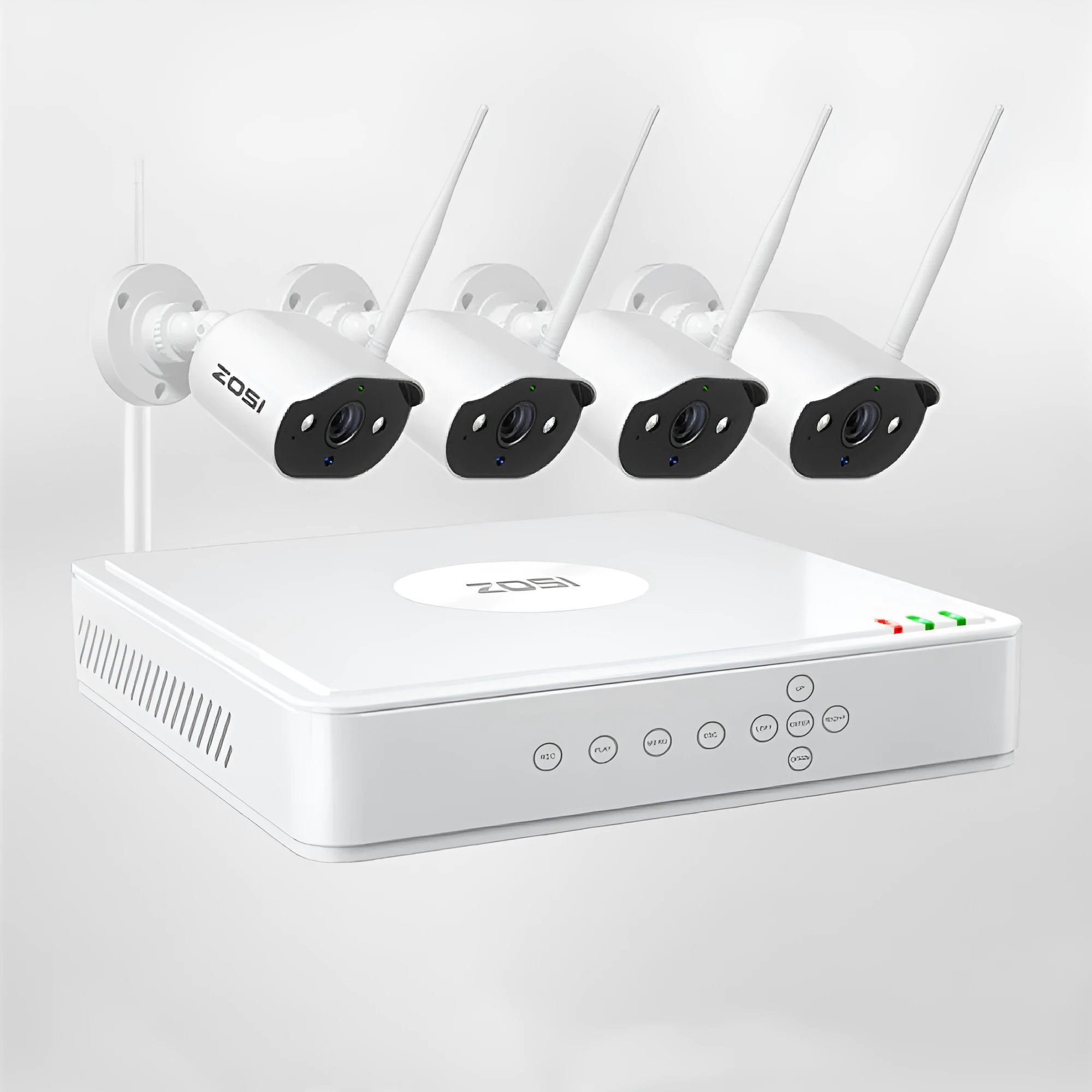 ZOSI 5MP POE security camera system with four outdoor cameras and NVR unit