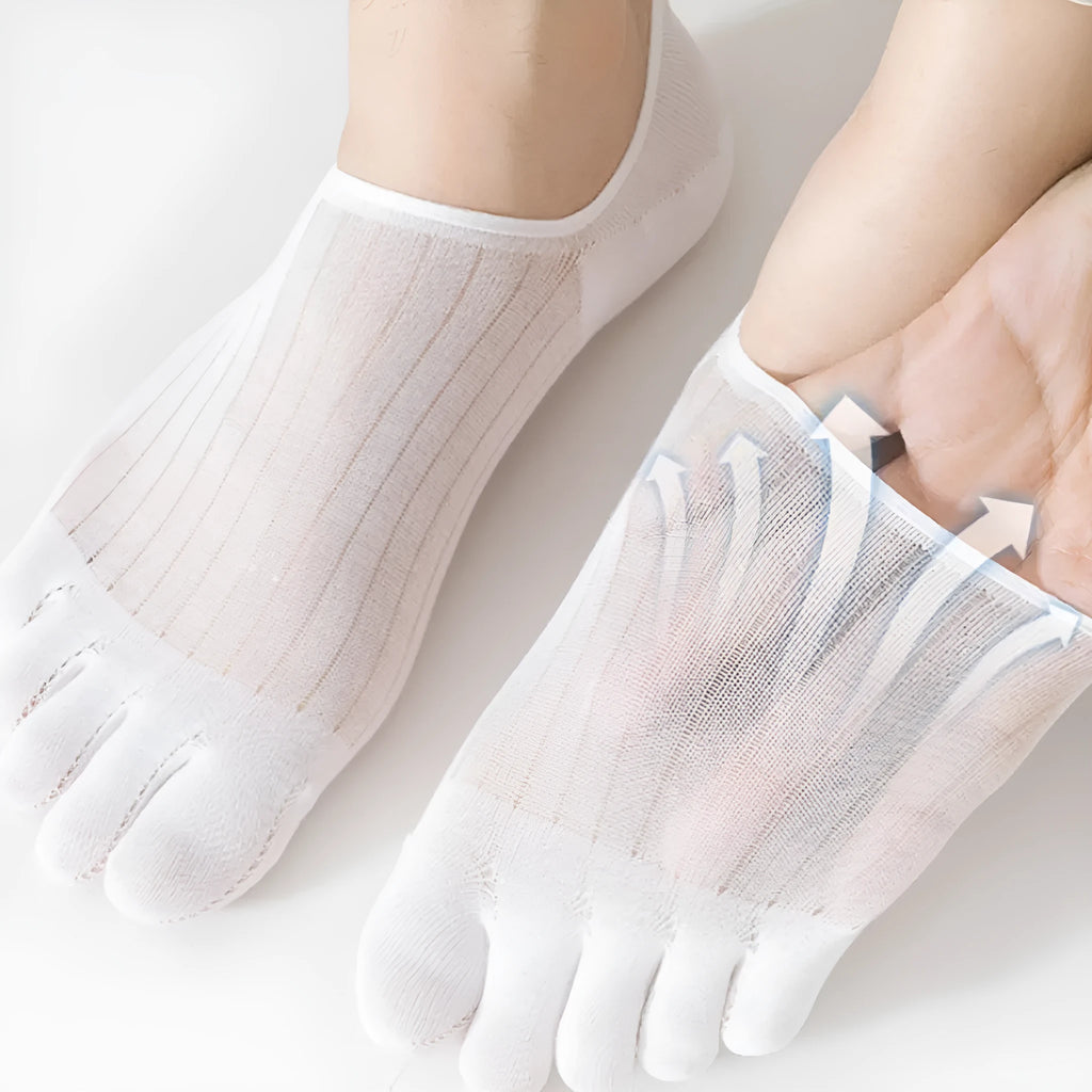 Modal cotton five-finger boat socks in solid colours including black, dark grey, khaki, light grey and white