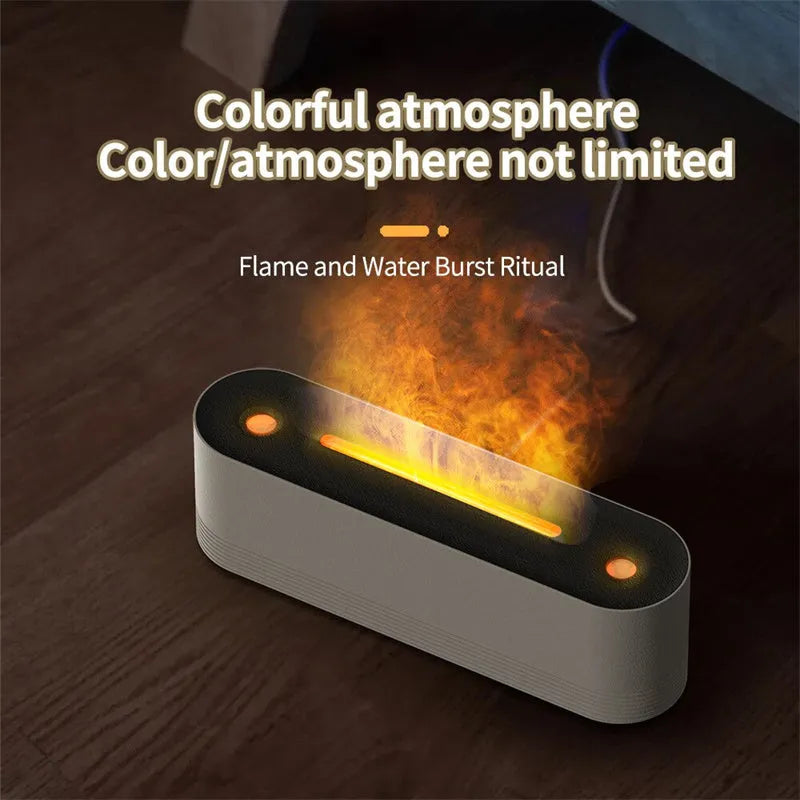 Flame Air ultrasonic humidifier and aroma diffuser with LED lights in black plastic housing