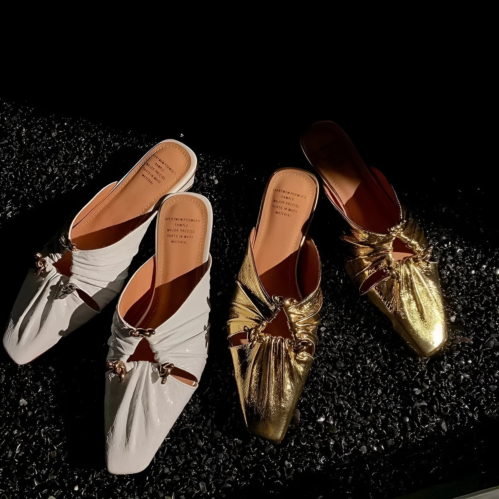 Genuine leather half toe cap slippers, low heel, TPR sole, square head, Beige colour