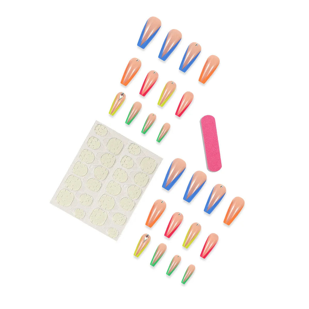 BKS3037 diamond colour French detachable nail tips with cartoon and love patterns, jelly glue, and filing strip kit.