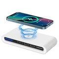 Desktop wireless charger 15W with 8 colour atmosphere lamp in white, LED indicator, measuring 175x83x32 mm