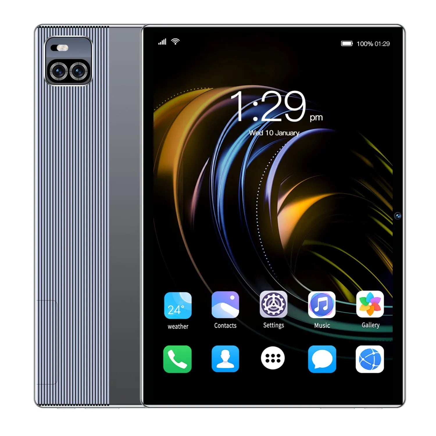 10.1 inch Voice Call HD Smart Game Tablet in gold with blue and gray colour options showing screen and front view