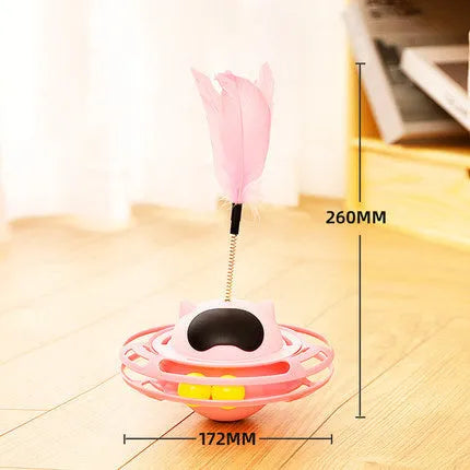 Pink cat tumbler turntable toy for self-play entertainment with 17x10cm dimensions