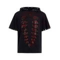 Black men's hooded T-shirt with sequin detailing and short sleeves
