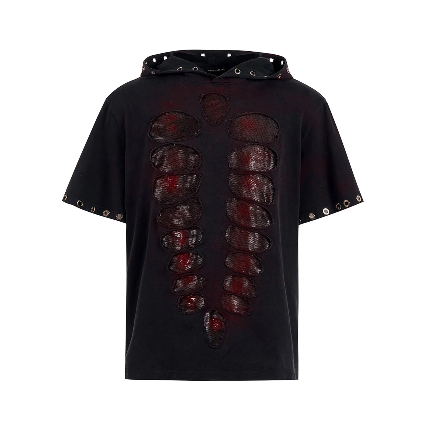 Black men's hooded T-shirt with sequin detailing and short sleeves
