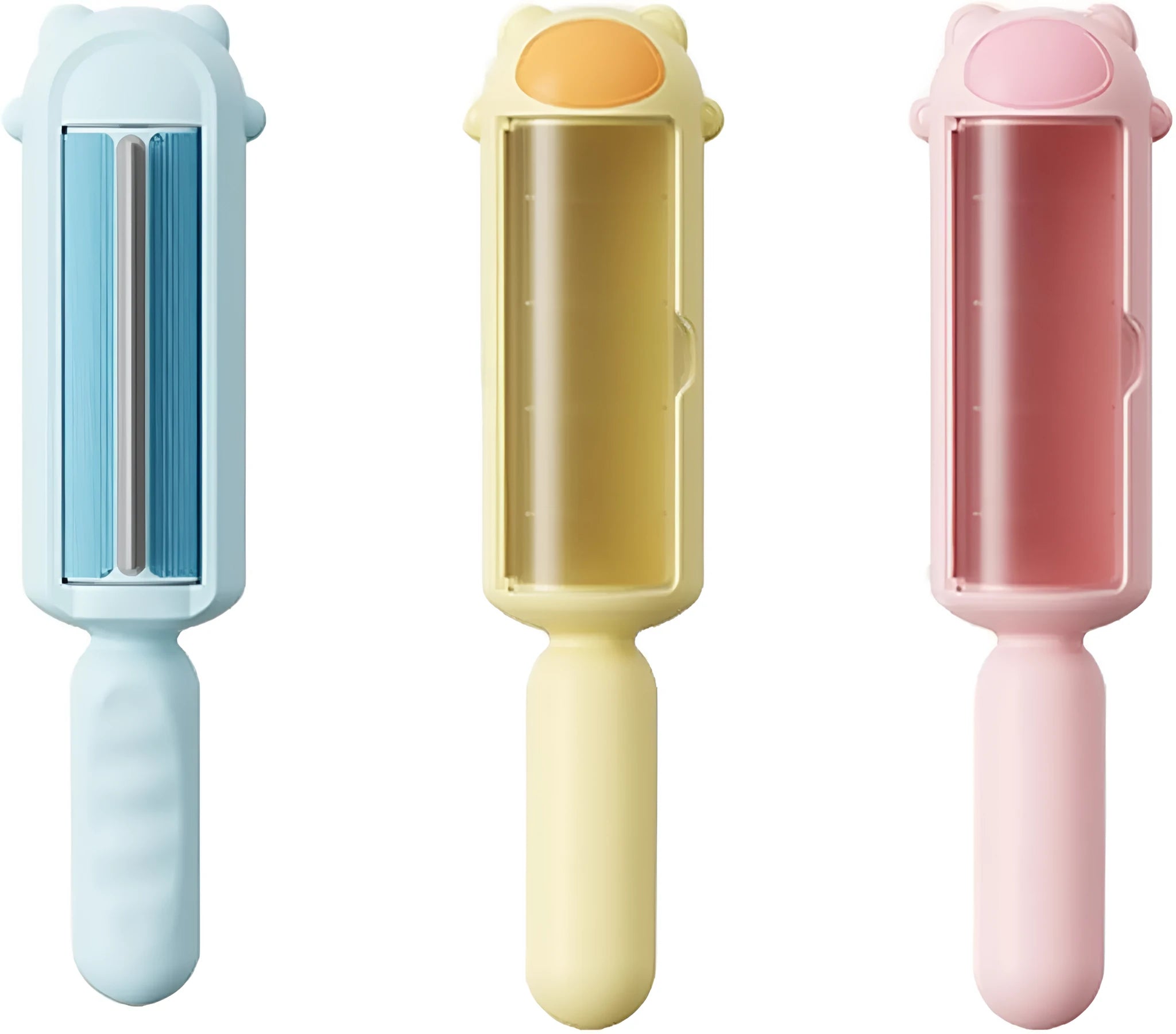 Blue reusable pet hair remover roller for cleaning furniture and car seats.
