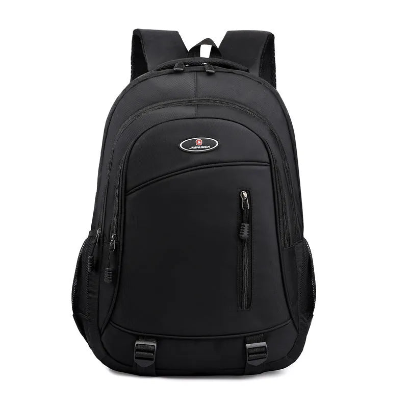 Nylon waterproof schoolbag with airpillow straps, in black, blue, gray, and red colours