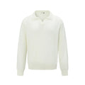 Loose beige acrylic blend pullover sweater on a hanger, showing relaxed fit and texture.
