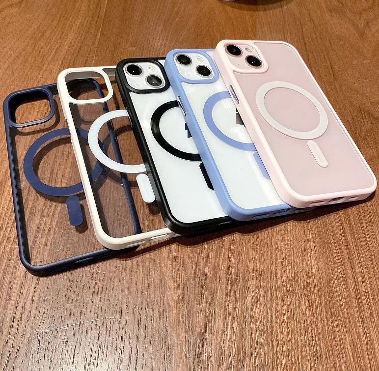 Transparent acrylic MagSafe phone case with TPU bumper for iPhone 12 13 series in five colours