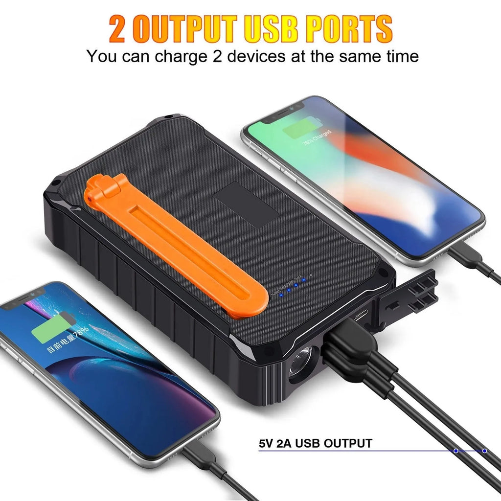 Hand solar mobile power bank 12000mAh orange green dual USB LED lamp