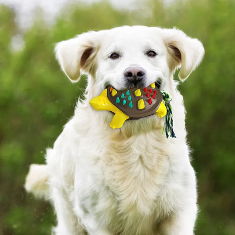 Natural rubber dog toothbrush chew toy with mint flavour and knot design for dental care and tug-of-war play
