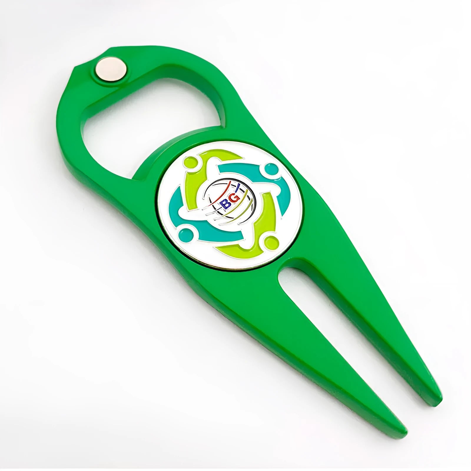 Zinc alloy golf ball yoke bottle opener tool with 88x35mm ball lifter and 25mm marking coin