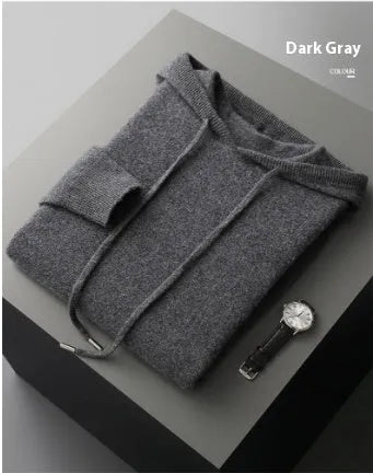 Men's light grey cashmere hooded sweatshirt and trousers two-piece set
