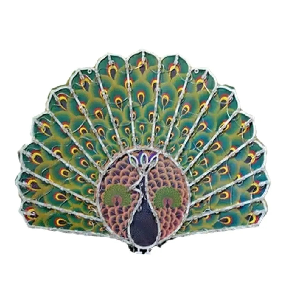Outdoor Christmas festival string lights with peacock, love heart, sunflower, and star shapes displayed in festive decoration