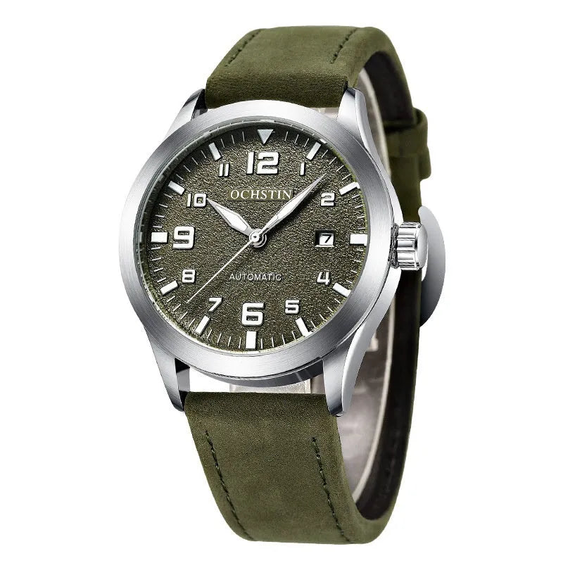 Men's retro leather automatic mechanical watch with business styling and 12mm thickness