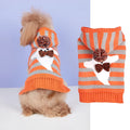 Orange knitted hooded pet sweater with contrast stripes and fur ball for small dogs and cats