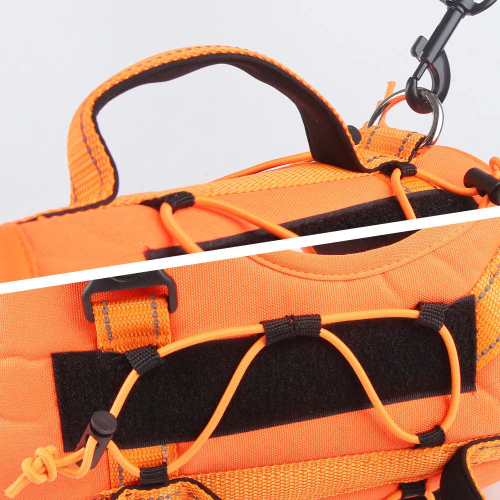 Reflective dog harness with hand-holding rope in PU material showing colour options and sizing