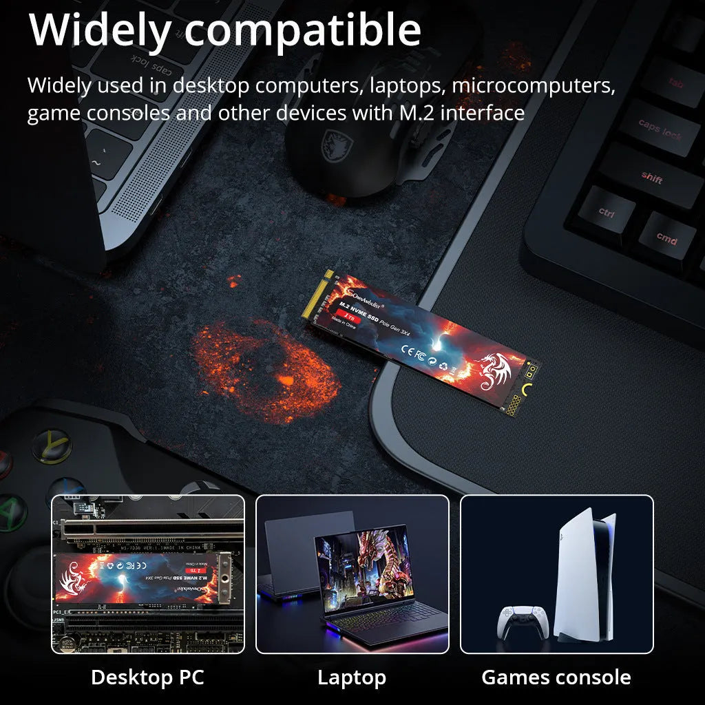 M.2 Solid State Drive for desktop computers showing compact 80mm by 22mm form factor.