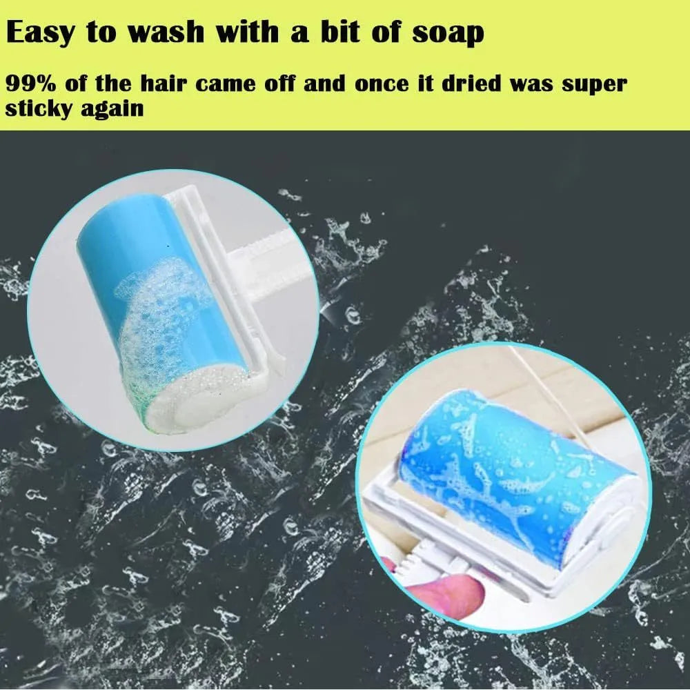 Blue reusable lint roller with cover for removing pet hair from fabrics